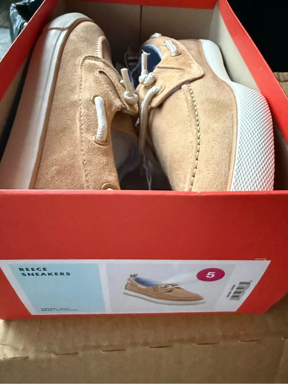 Cat & Jack kids  Tan Suede Boat Shoes with White Laces